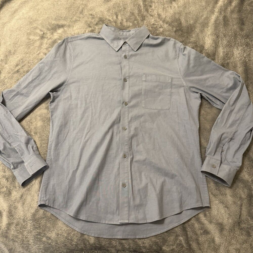 Lululemon Commission Long Sleeve‎ Shirt Mens Large Blue Cotton Pocket Button Up